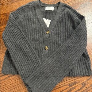 Zara Charcoal Ribbed V-Neck Cardigan with Tortoiseshell Buttons